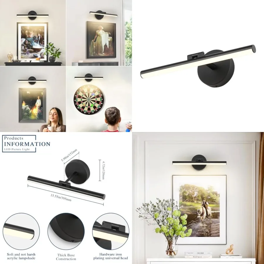 

Hardwired Adjustable Lighting Matte Black Modern LED Picture Lights for Paintings 15.7'' Inch Long Swing Arm Metal Art Lights W
