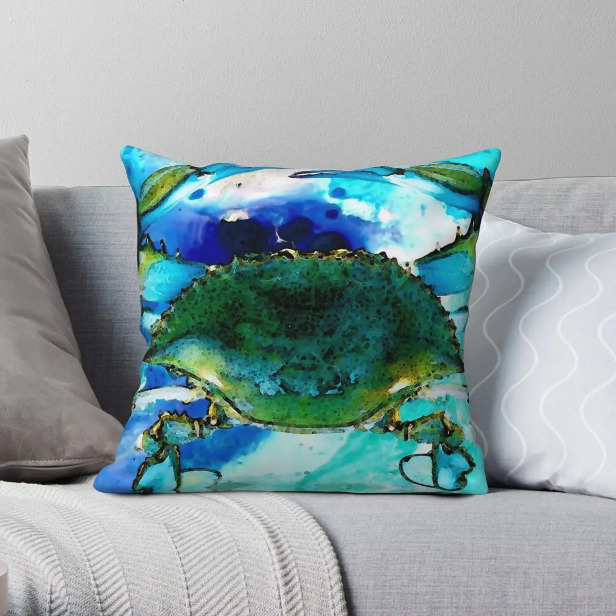 Blue Crab Abstract Seafood Pillowcase Polyester Linen Velvet Printed Zip Decorative Room Cushion Case 18