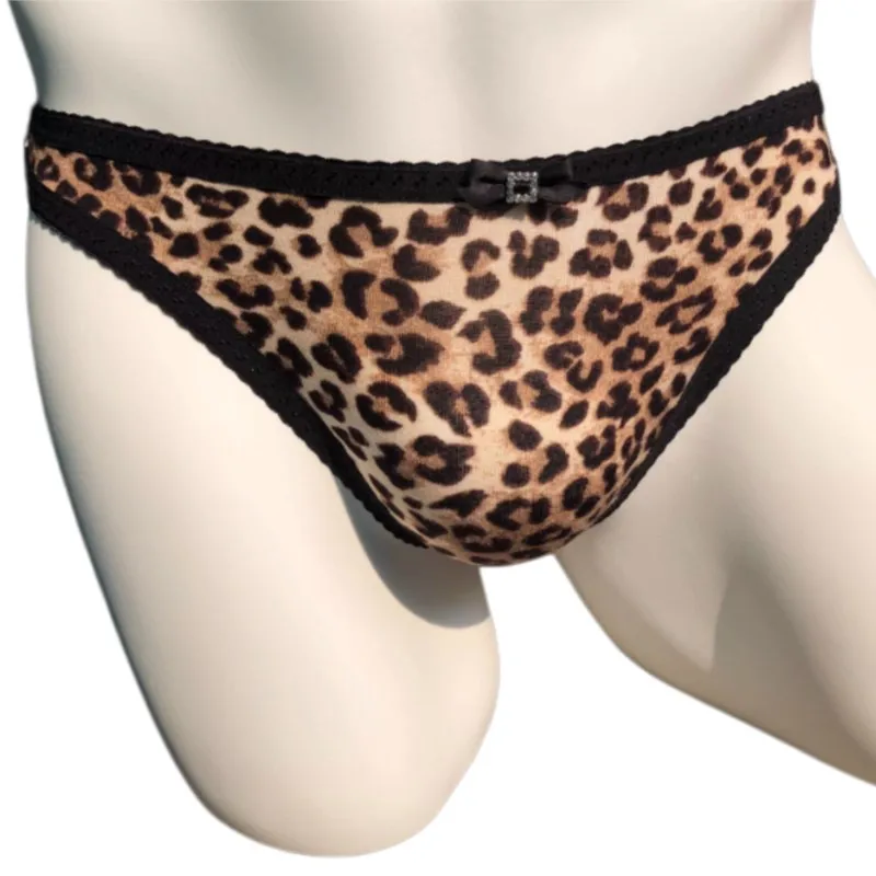 Men's Leopard Print Triangle Panties Low Waist Single-layer Lace Erotic Lingerie Нижнее Белье Sexy Breathable Modal Underwear