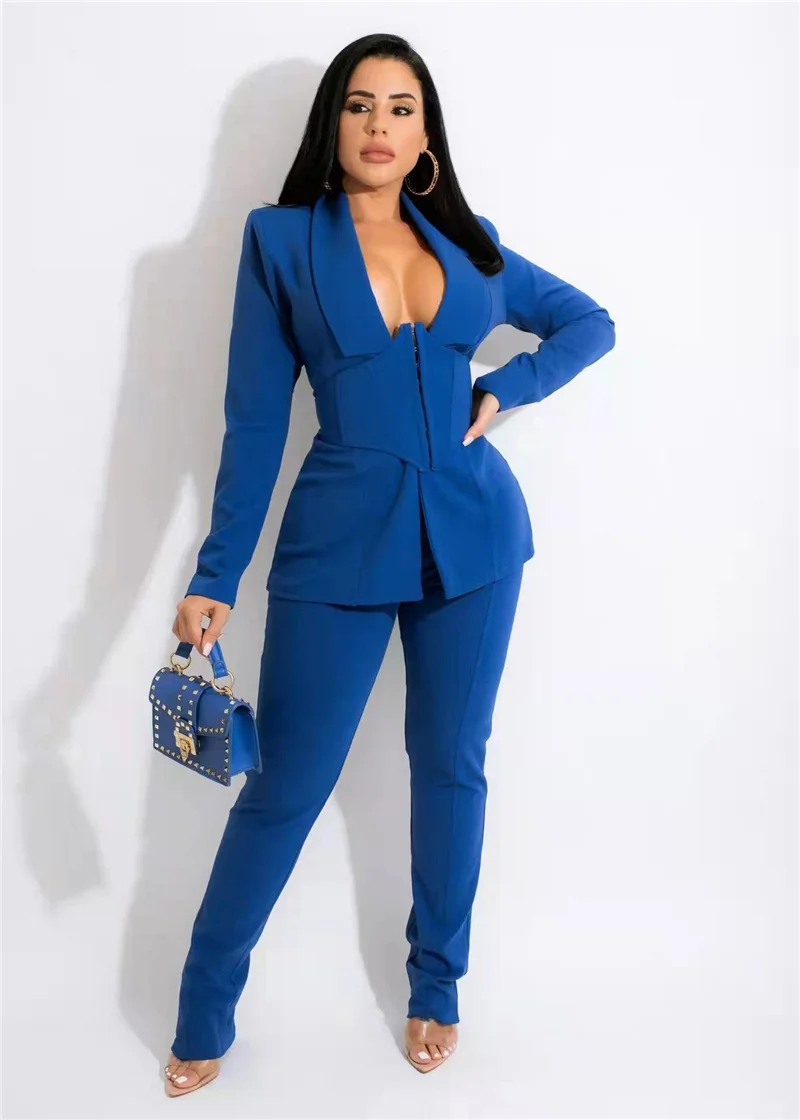 Elegant Office Lady 2 Piece Sets Womens Outfits Corset Blazer Coat and Pencil Pants Business Suit Work Wear Matching Set Uniform