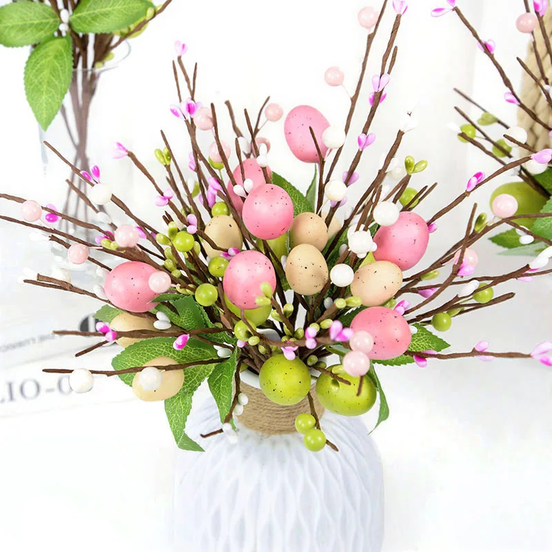 Huevo Artificial de Pascua, flor de espuma, rama de árbol, planta falsa, adornos de mesa para habitación, decoración de Pascua, suministros para