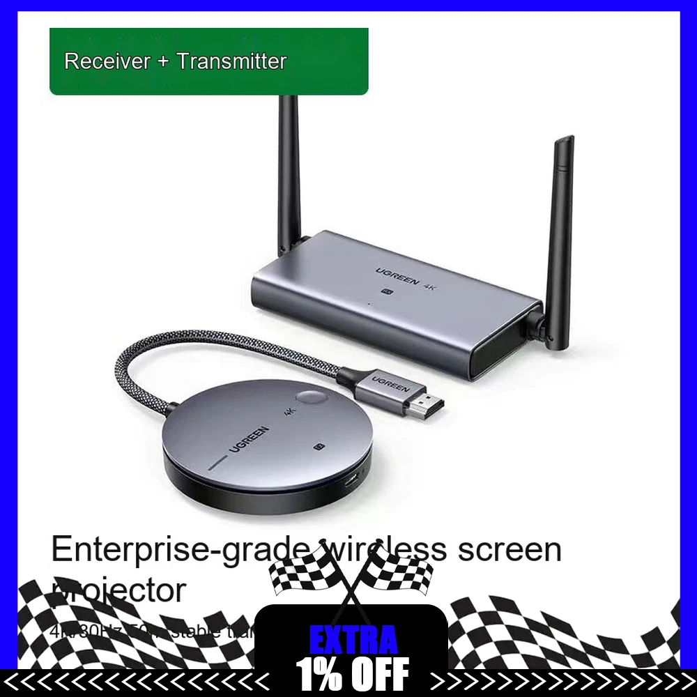 UGREEN 90909 CM586 4K Wireless HDMI Transmitter Receiver 2.4G 5G Dual Band 50m Screen Mirroring for Laptop TV Projector