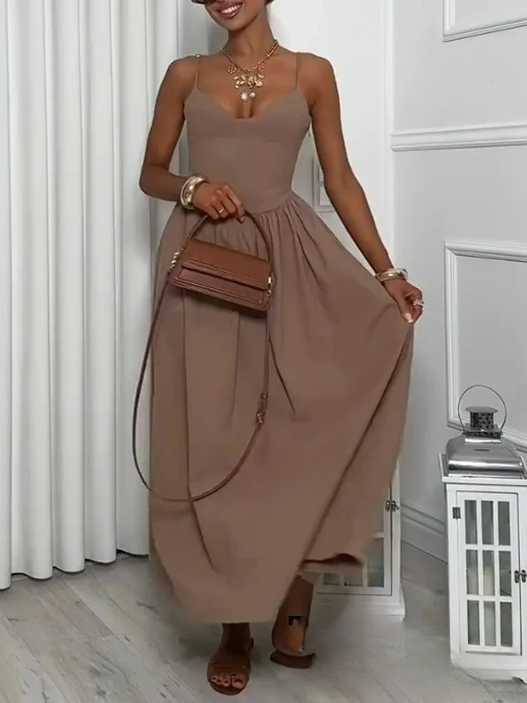 เดรสลำลองสไตล์ชิคสำหรับผู้หญิง แบรนด์ KONDALA แบบเรียบง่าย ไม่มีแขน แต่งระบาย ซิปด้านหลัง เหมาะสำหรับวันหยุดฤดูร้อน ชุดเดรสยาวแฟชั่น 2025 ชุดเดรสชายหาดฤดูร้อน