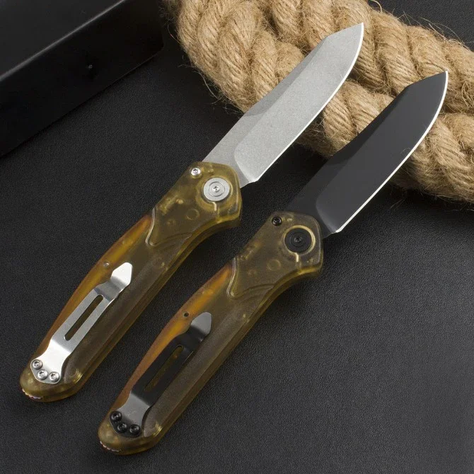 Butterfly BM9400 Pocket Knife D2 Blade Single Action Transparent PEI Handle Tactical Hunting Camping EDC Survival Tool Knives