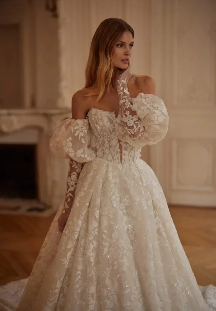 

Lace Wedding Dress Ball Gown Dresses For Bride Long Sleeve Vestido De Novia Desmontable Vestidos Elegantes Minimalista Bespoke