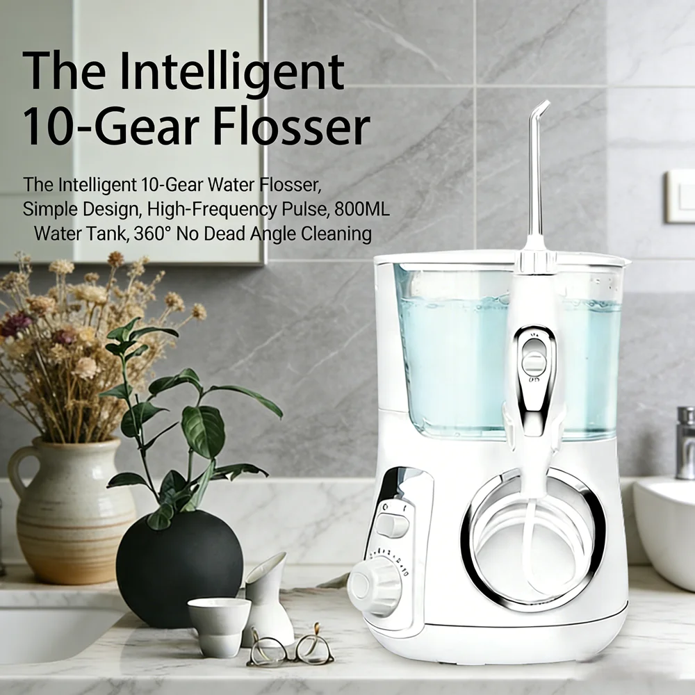 

Настольный электрический ирригатор для полости рта на 10 режимов, 800 мл, 5 насадок, для домашнего использования, для чистки зубов