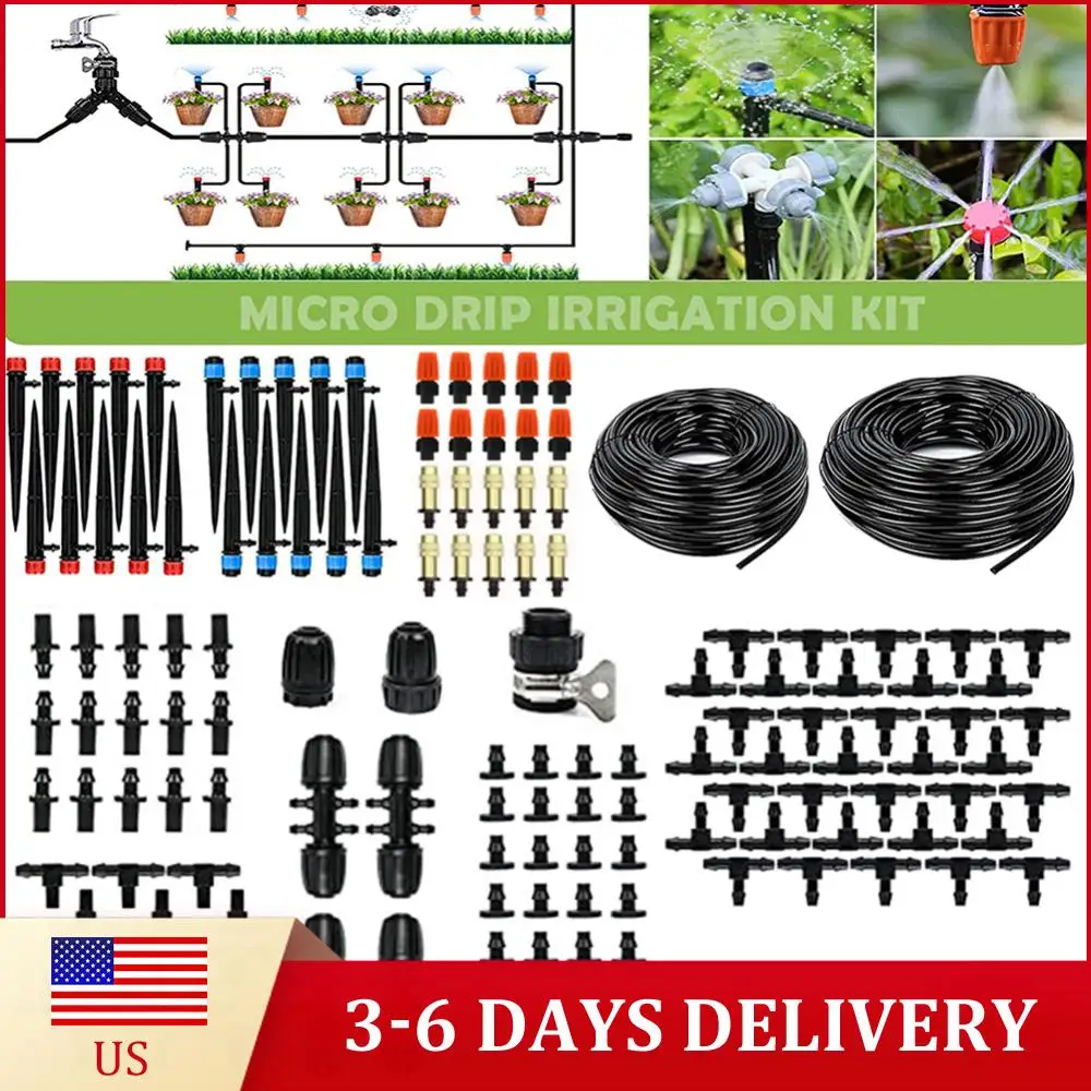 

200FT Automatic Garden Watering Misting System with 1/2 Inch Hose 1/4 Inch Distribution Tubing for Greenhouse Yard Lawn Plant