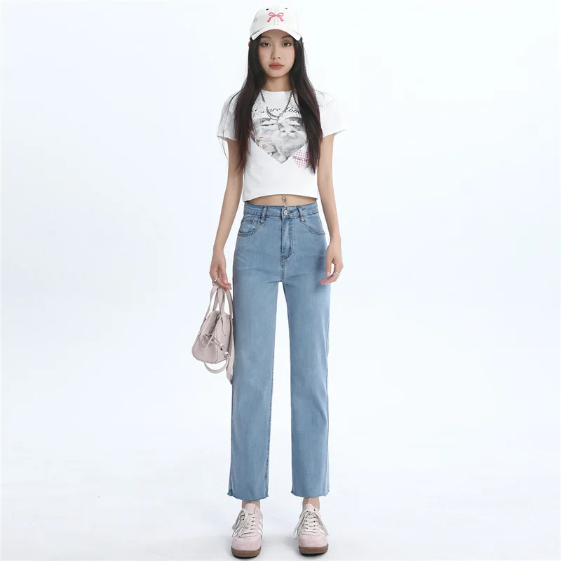 Comfortable Women High Waisted Jeans Skin Friendly Leisure Denim Pants Straight Leg Harajuku Boyfriend Long Fall Casual