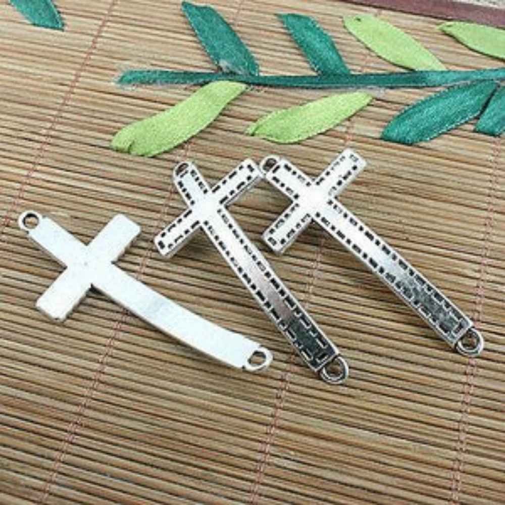 6PCS 42x24mm hole 2mm  CURVED SIDE WAY CROSS PENDANT H2883