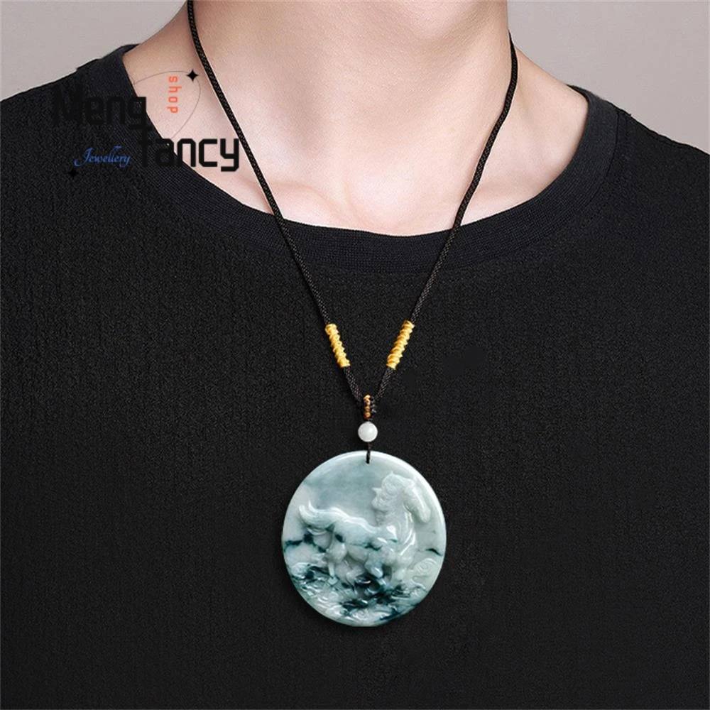 Natural Myanmar Genuine Jadeite Zodiac Horse Rapid Ascent to Success Jujube-grain Jade Pendant High-grade Luxury Fashion Jewelry