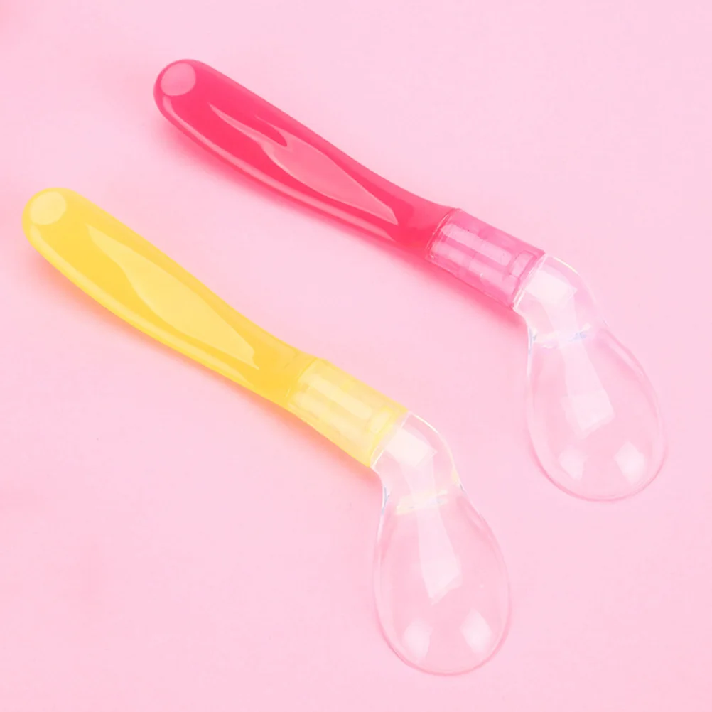 2 قطعة رأس الانحناء سلامة الرضع الرضع تصميم الضحلة للطفل الأحمر ملعقة للتغذية ملعقة تغذية السلامة الأصفر