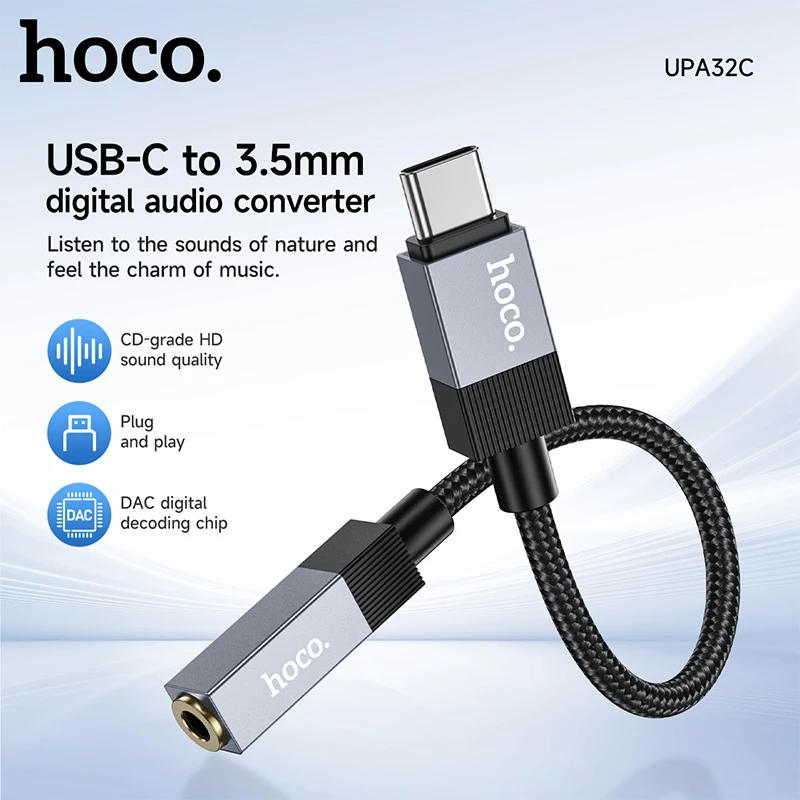 

HOCO USB Type C to 3.5mm Earphone USB C Cable USB C to 3.5 Headphone Adapter Audio Cable For Xiaomi Mi10 HUAWEI P30 Oneplus 9