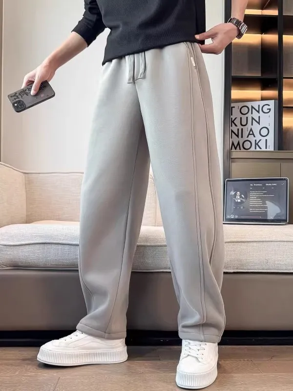 

Прямые брюки на подкладке для пар, свободная повседневная одежда на осень-зиму, модные мужские брюки с изгибом