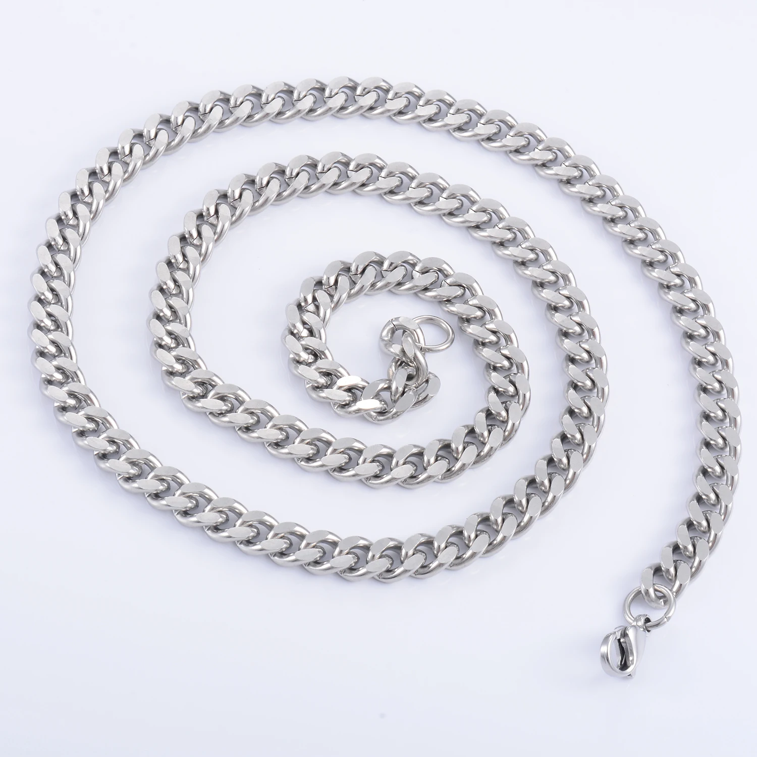 Yadreva 3-9MM Herren Edelstahl Kubanische Gliederkette Klassische Silberfarbene Halskette Rock and Roll Choker Massiver Metallschmuck – Detail 4