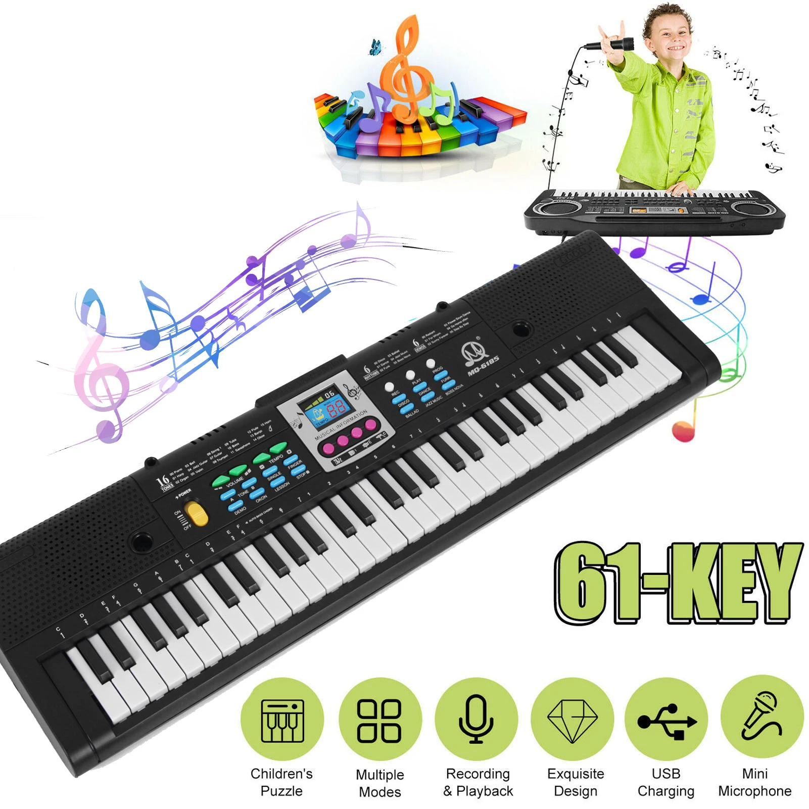 61 Keys Digital Music Electronic Keyboard Multifunctional Electric Piano for Piano with Microphone Function Musical Instrument