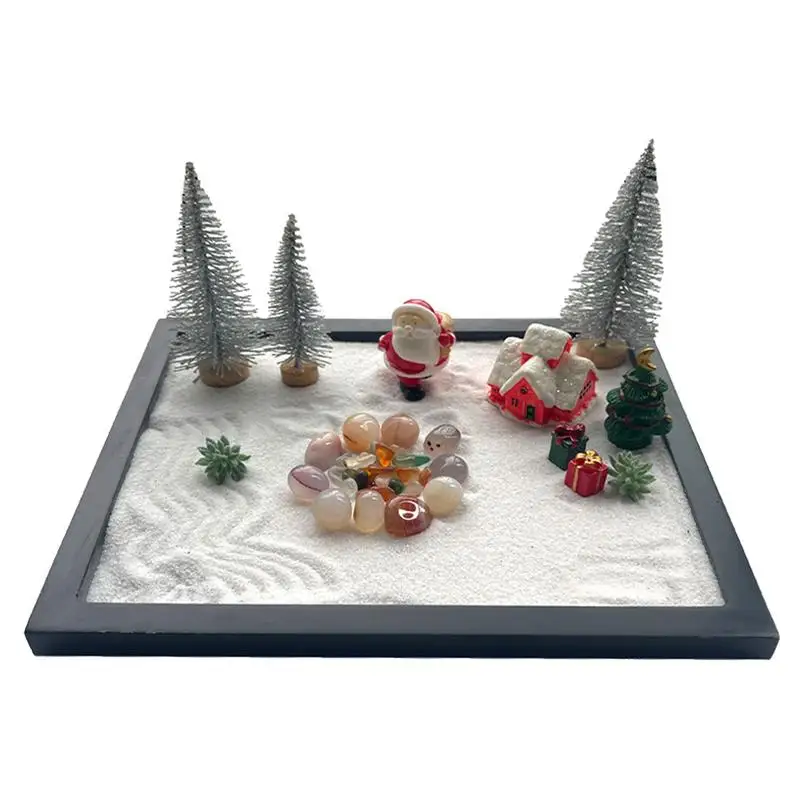 โต๊ะ Zen Garden Fairy Garden ตุ๊กตาคริสต์มาสทราย Zen Garden Christmas Cottage Santa Claus Pine Tree ตกแต่งสําหรับห้องนอน