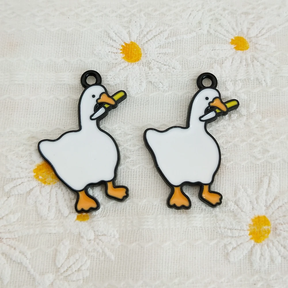 10pcs Cartoon Duck Charm Jewelry Accessories Diy Making Enamel Necklace Earring Pendant Keychain Charms Alloy Metal Black Plated
