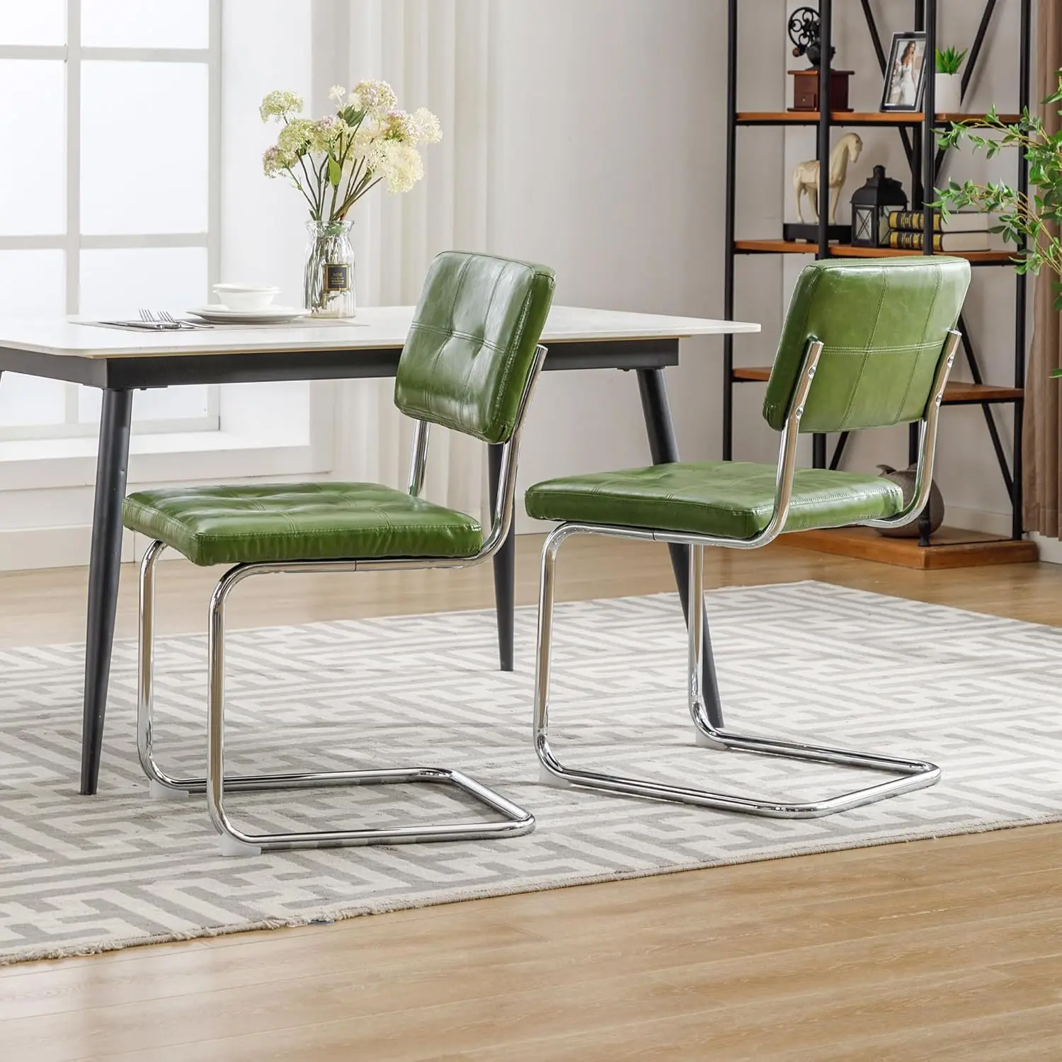 Forevich Mid Century Modern Dining Chairs Set Of 2, Leather Kitchen Dining Room Side Chairs Upholstered Armless Accent Chairs