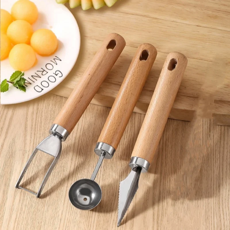 1set Watermelon Scoop Carved Knife Creative Spoon Stainless Steel Melon Cutter Fruit Slicer Fruits Platter Kitchen Gadgets