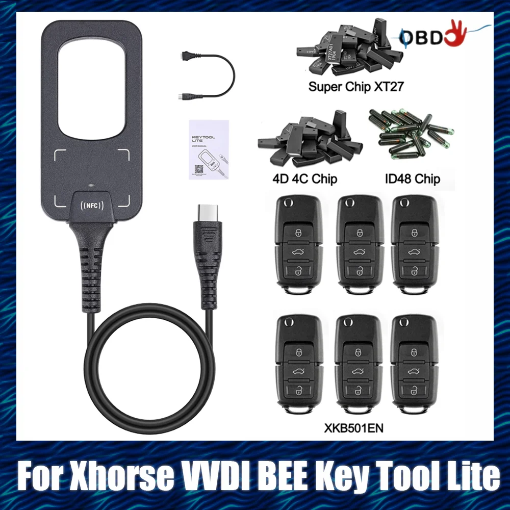 2025 VVdi Bee Key Tool Lite Frequency Detection Transponder Clone With 6 Xkb501en And 15pcs Chips Support Android With Type C