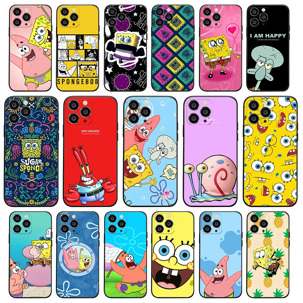 Черный чехол AU-55 S-SpongeBob с рисунком для OPPO F11 F17 F19 A95 A94 A57 A96 A77 A17 A92S A16K A17K A38
