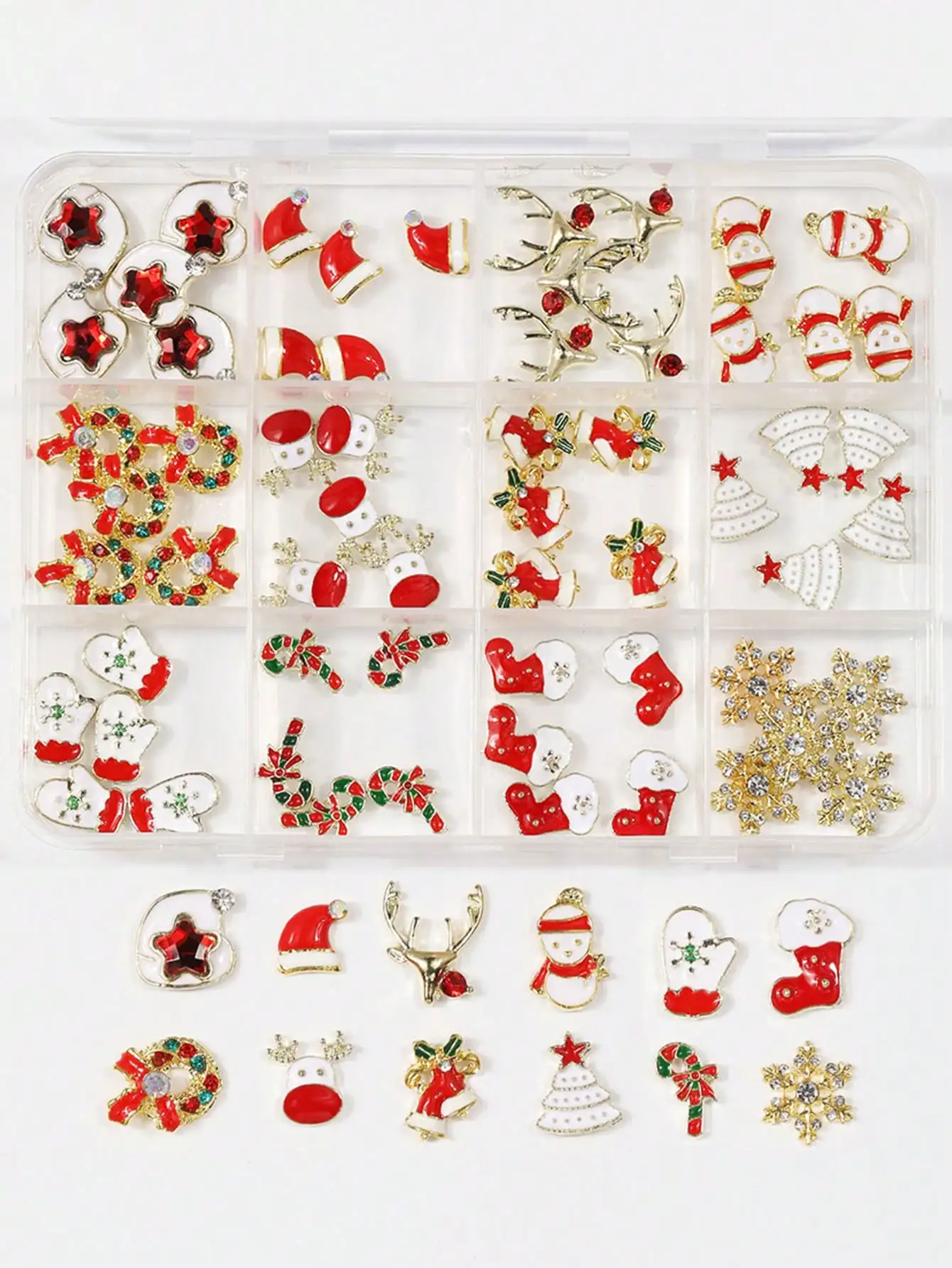 

60PCS 3D Christmas Gold Alloy Nail Charms Rhinestones Xmas Nail Art Decor