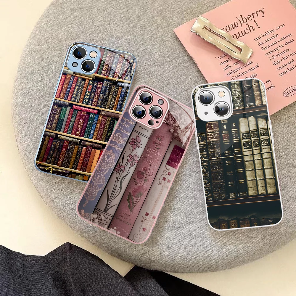 Illustration Read Books Phone Case Tempered Glass For iphone 14 13 12 11 Pro Mini XS MAX 14Plus X XS XR Cover