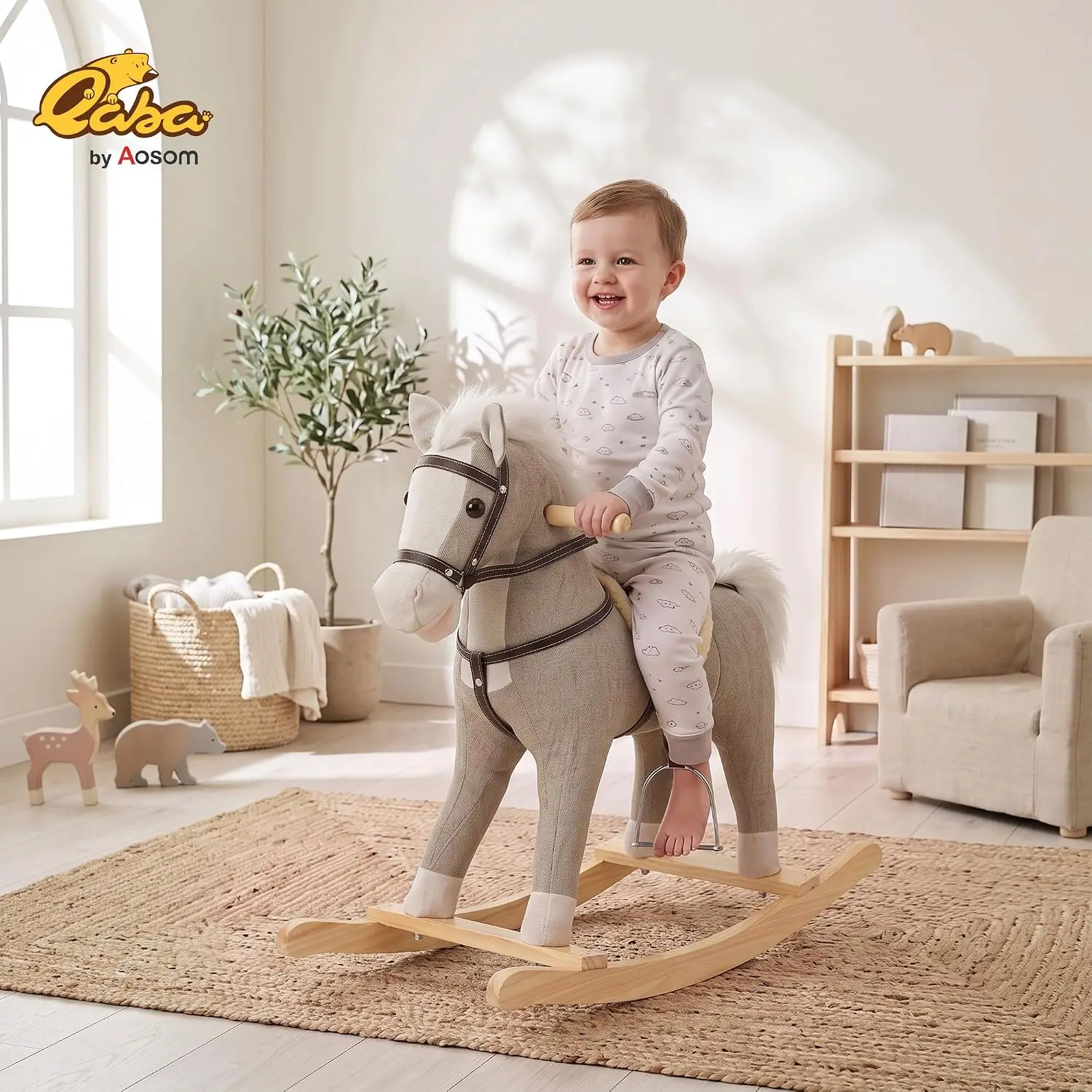 Rocking Horse, Ride on Horse Toy w/Sound for 12-36 M Gray