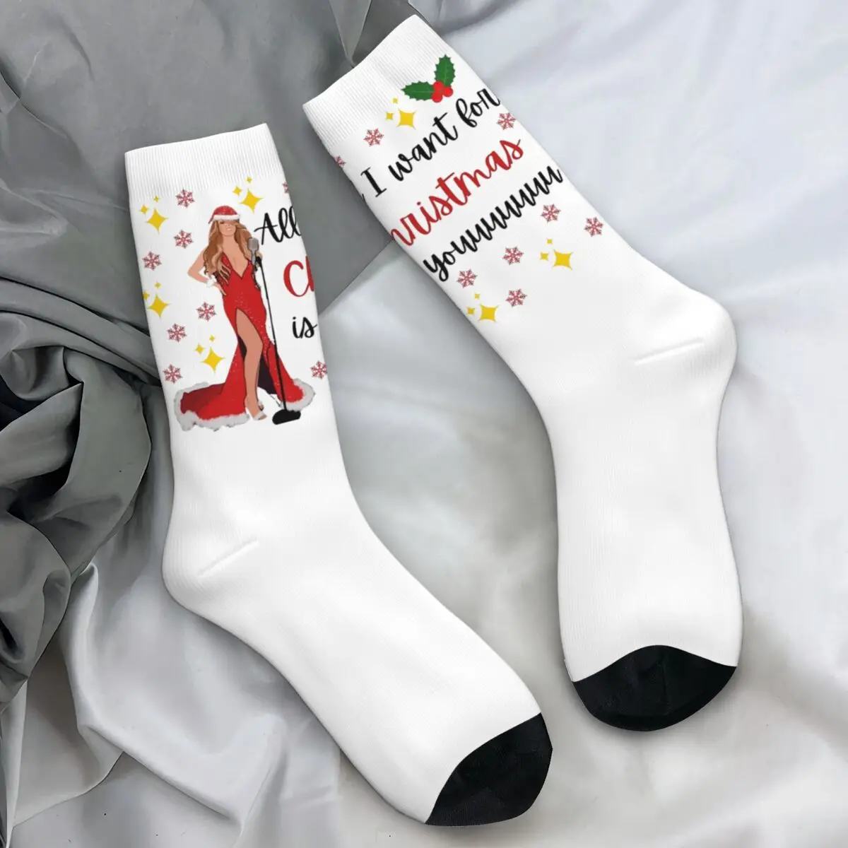 Unisex Men Socks Mariahs Carey snowflakes Stockings Autumn Gothic Soft Breathable Socks Design Outdoor Sports Anti-Slip Socks