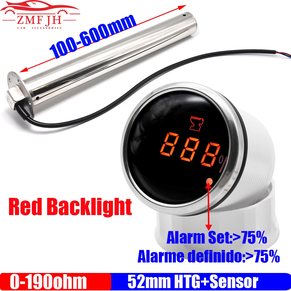 Digital Auto Boat 52MM Holding Tank Gauge with Alarm Red Light Sewage Level Meter HTG+Sewage Level Sensor Waste Level Indicator