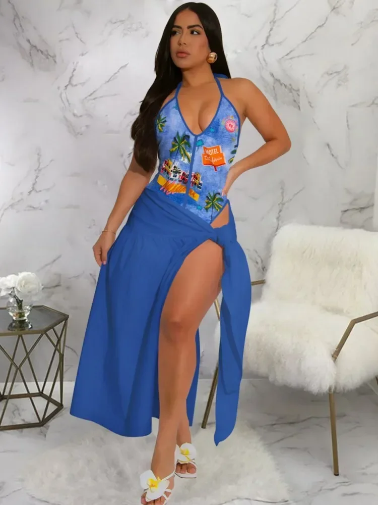 Maillot de bain une pièce imprimé rétro, Bikini, à la mode, Cover-Up avec jupe serrée, Bandage pour femmes, plage d'été, luxe élégant