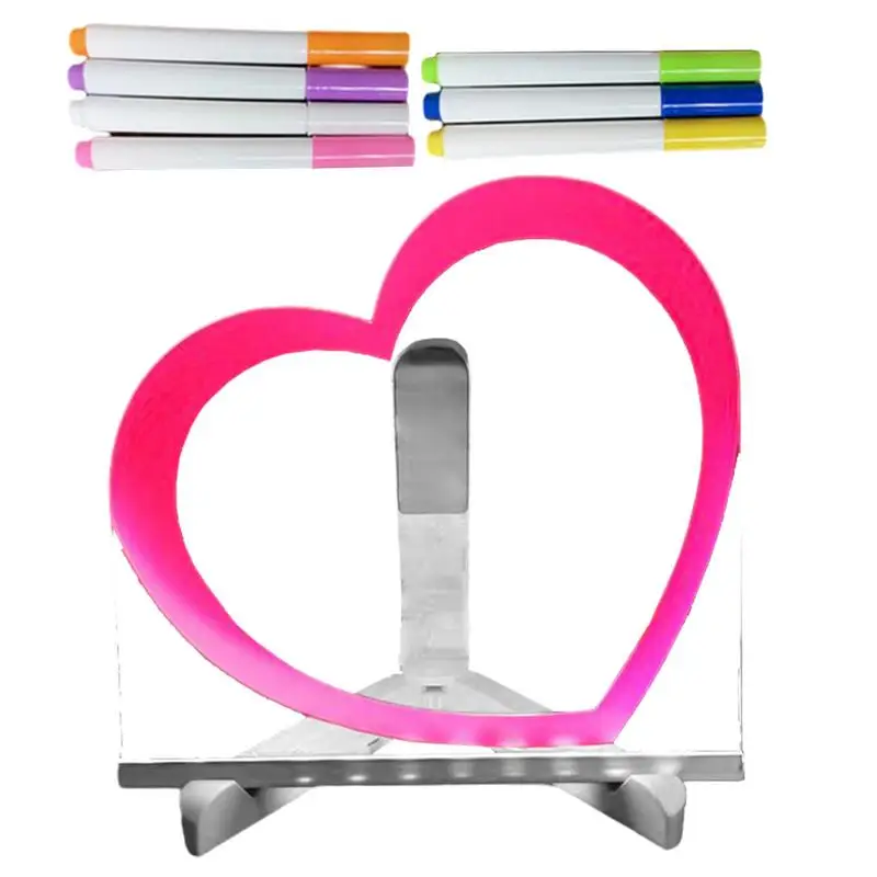 Acrylic Planning Board Heart Design Note Board With 7 Color Marker Erasable LED Light Durable Desktop Whiteboard For Note