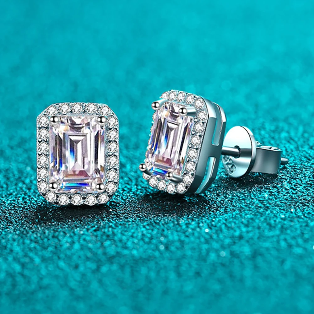 

Serenity Day S925 Silver Plate Pt950 Inlaid Radiant Emerald Cut 1/2/4CT a Pair Moissanite Stud Earrings D Color VVS Jewelry Gift