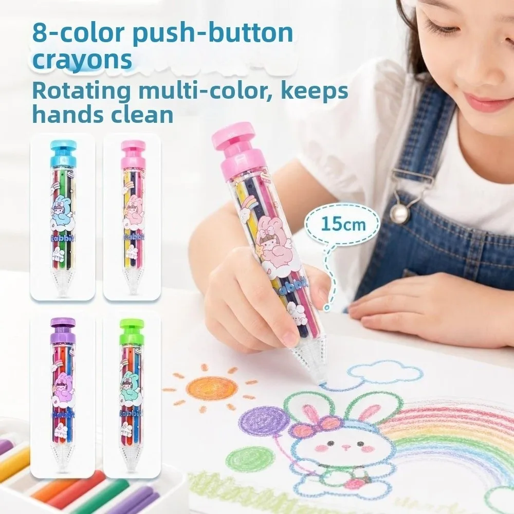 8in1 Multicolor Crayons 8-Color Push Style Painting Pens Creative Easy Grip Colored Pencil Office School Supplies