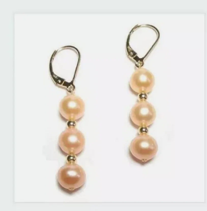 A PAIR AAA + 9-10mm PINK SOUTH SEA PEARL EARRINGS 14K GOLD