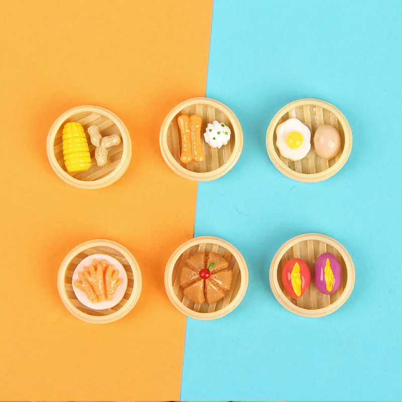 10pcs Kawaii 3D Mini Resin Steamed Food Scrapbook Charms Flatback Miniature Accessories Embellishments Crafts Material Cabochons