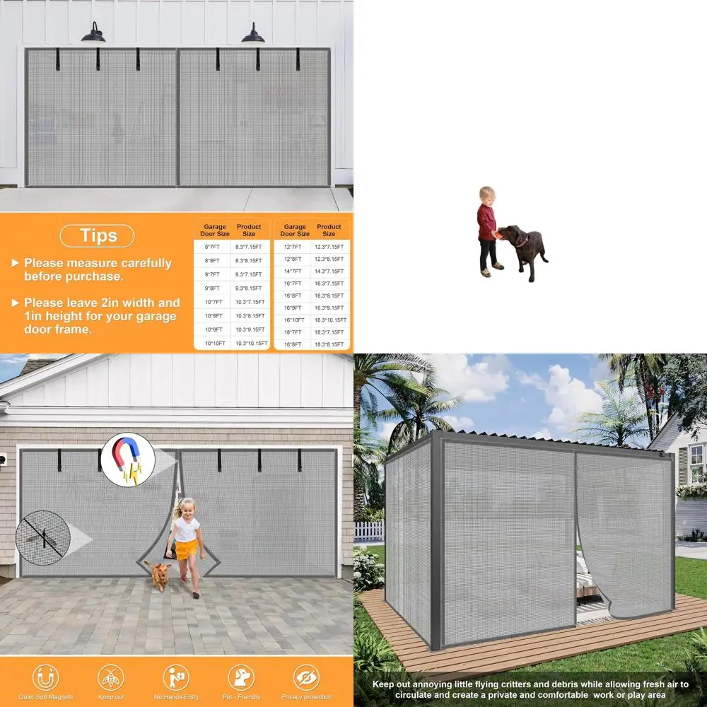 

1-автомобильный экран для конфиденциальности гаража — сверхпрочная магнитная серебристо-серая дверная занавеска 12x7 футов, без помощи рук