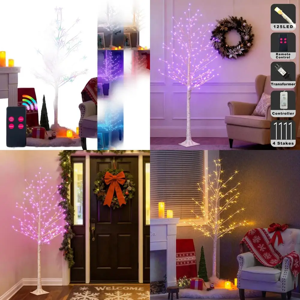 

6-Foot RGB LED Birch Christmas Tree with Remote, 7 Lighting Modes, 125 Lights for Indoor/Outdoor Decor