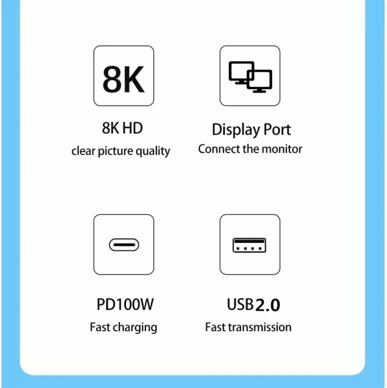 USB C-DPアダプター,3 in 1,thunderbolt3ラップトップと互換性,タイプCから8k 60hz,4k @ 144hz,ディスプレイポート,USB 100w pd,急速充電