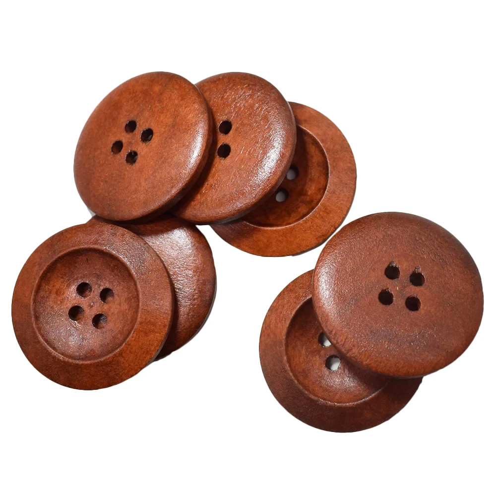 20PCS 30MM Big Round Wooden Buttons Brown Natural Color Wooden Buttons Handmade Scrapbooking for Wedding Decor Sewing Button