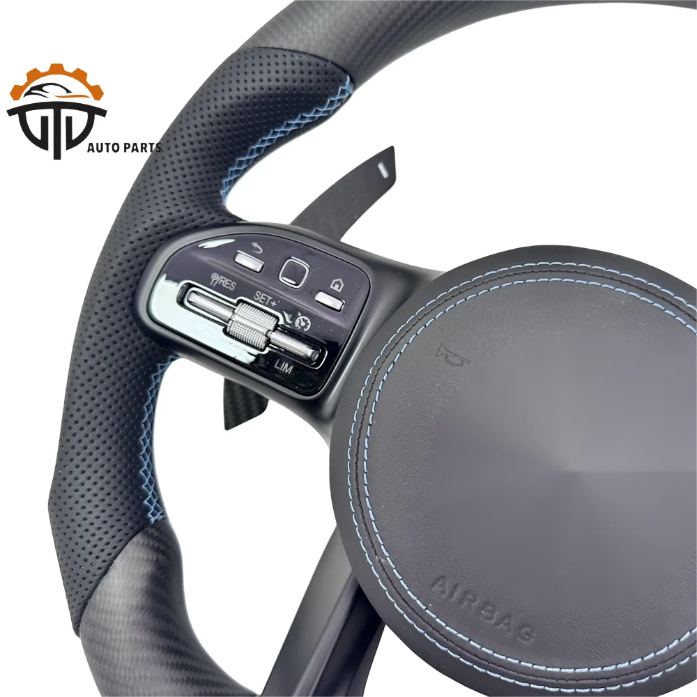 Customized Auto Car Parts Special Weave Matte Carbon Fiber Steering Wheel With Perforated Leather For Benz AMG Special Design