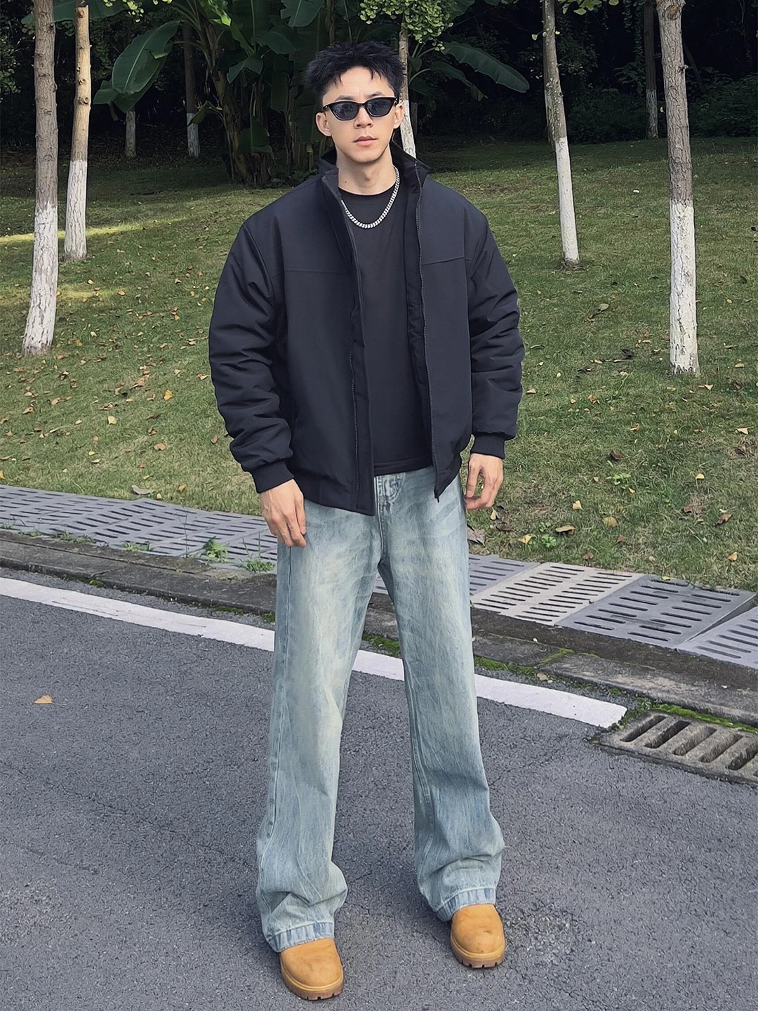 

Cleanfit Ice Blue Men's Straight Leg Jeans mid Waist Slim Fit Rise American Sle Casual Denim Pants for Autumn Season