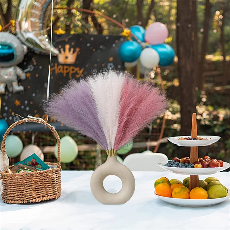 

A08F-18Pcs Pampas Grass Pink 17.7 Inch, Artificial Pampas Grass Faux Pink Pompas Grass Decor, Grass Blush Boho Decoration