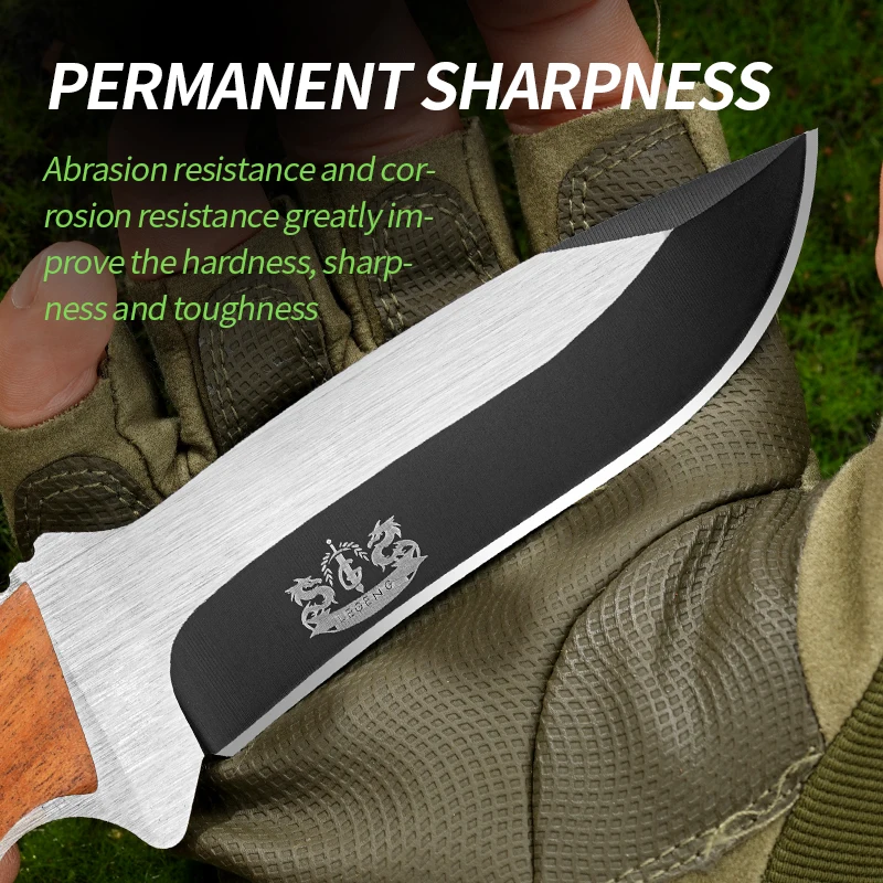 9 Inch Carbon Steel Outdoor Survival Knife with Scabbard Military tTactical Knife for Self Defense Hiking Camping Pocket Knife