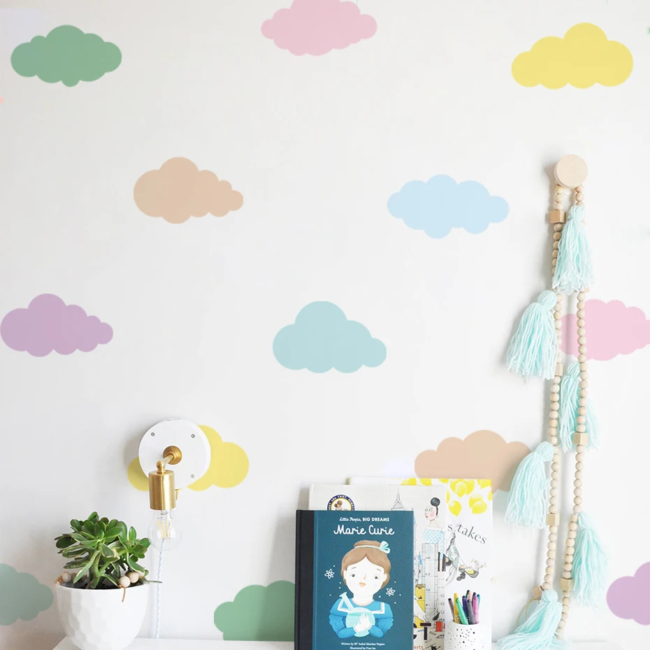 בוהו עננים ויניל צבע מים מדבקות קיר ילדים חדר ילדה חדר שינה קיר דסל צורה פשוטה אמנות דקורטיבית מדבקות ציורי קיר