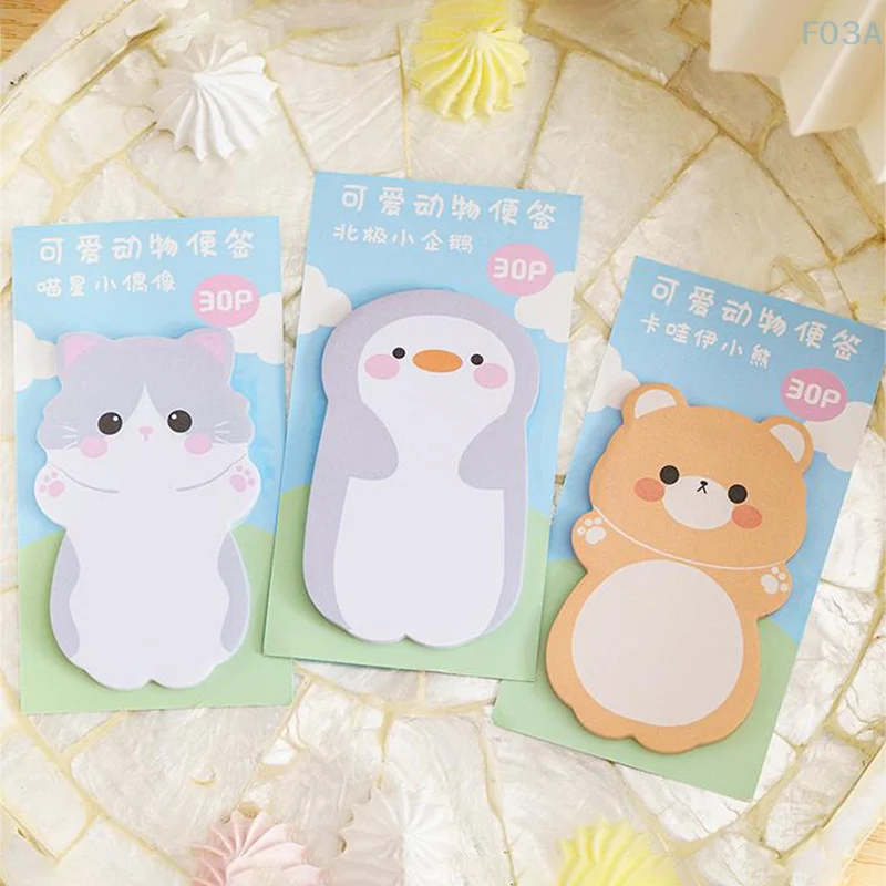 30Pcs Trend Lovely Kawaii Cartoon Special-shaped Animals Memo Pad Sticky Notes Memo Notebook Cute Stationery School Supplies