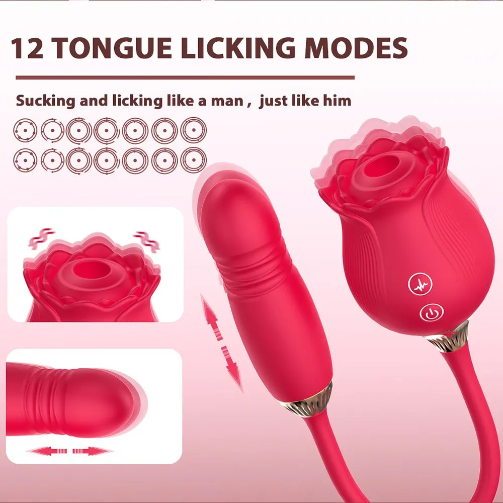 Rose Toy Dildo Thrusting Vibrator for Women Egg Clitoris Sucker Stimulator Tongue Licking Wiggle Adults Goods Sucking Sex Female