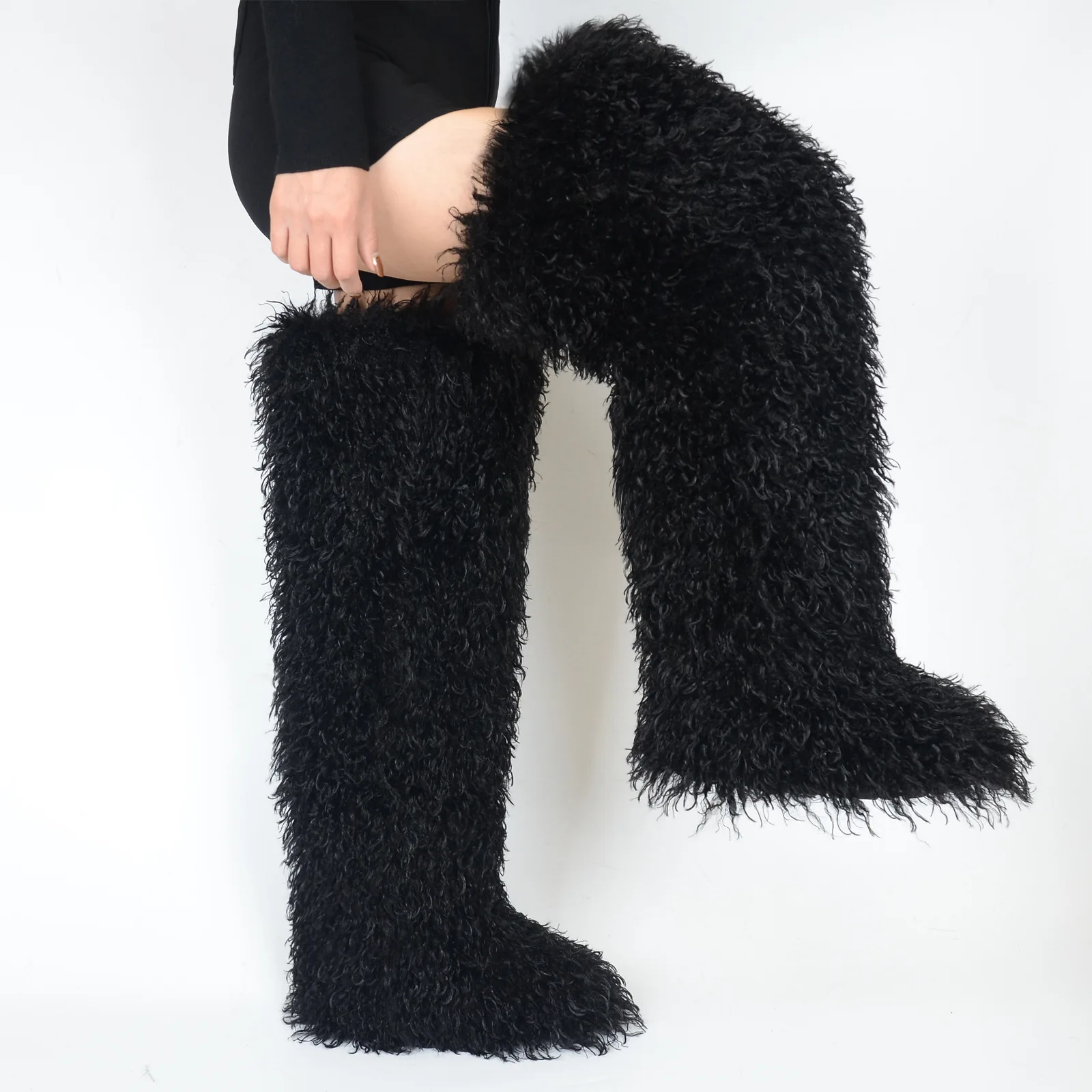 

IPPEUM Mongolian Fur Boots For Women Thigh High Winter Plush Long Boots 2025
