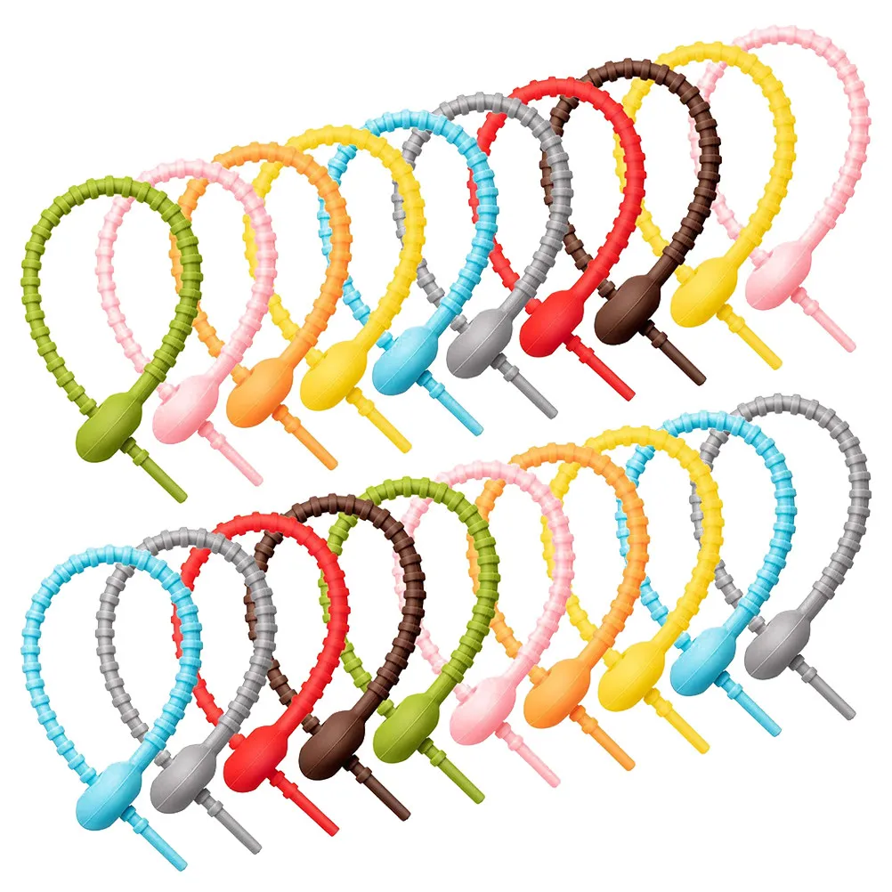 20Pcs Flexible Food Safe Silicone Cable Ties Self-Locking Zip Ties for Cable Organization Headsets Data Lines Backpacks Clothes