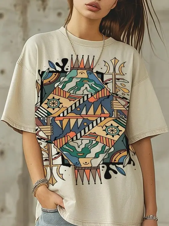 

Vintage Hand-Painted Unique Patterns T-Shirt, Woman Clothing, Washed T-Shirt,Y2k Graphic,Hand-Painted,Vintage Outdoor,Historical